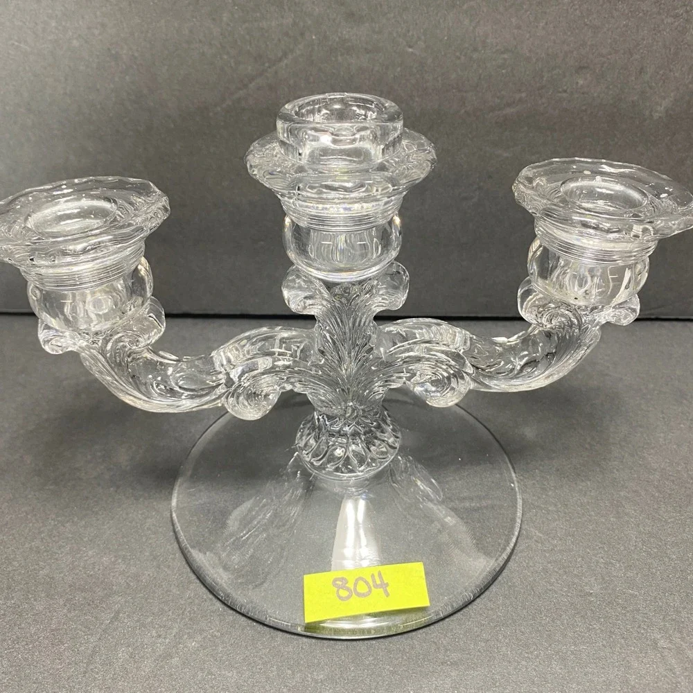 VTG Crystal 2 Arm Candelabra Clear Glass 3 Candle Holder Elegant Christmas Table